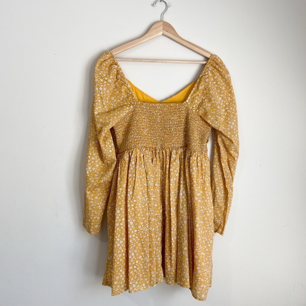 American Eagle Mustard Yellow Floral Ruched Dress - Picture 7 of 7